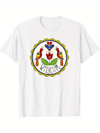 Men's Graphic T-Shirt Wtlkun Bright Graphic Love Heart And Bold Parrots With Leaf
