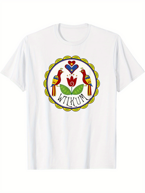 Men's Graphic T-Shirt Wtlkun Bright Graphic Love Heart And Bold Parrots With Leaf