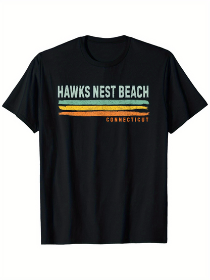 Men's Graphic T-Shirt Hawks Nest Beach Connecticut Retro Colored Stripes Underlining Text Shirt