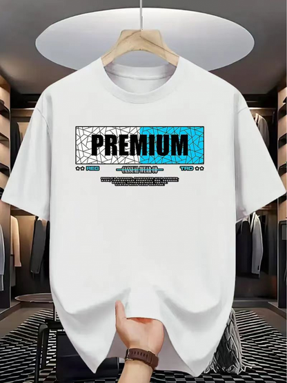Men's Graphic T-Shirt Premium Geometric Blue Accents Modern Urban Street T Shirt