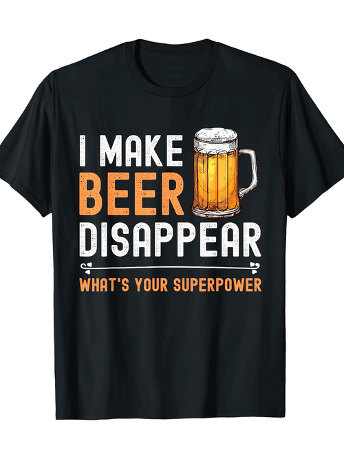 Men's Graphic T-Shirt I Make Beer Disappear With Frosty Glass Among Bold Letters Beer