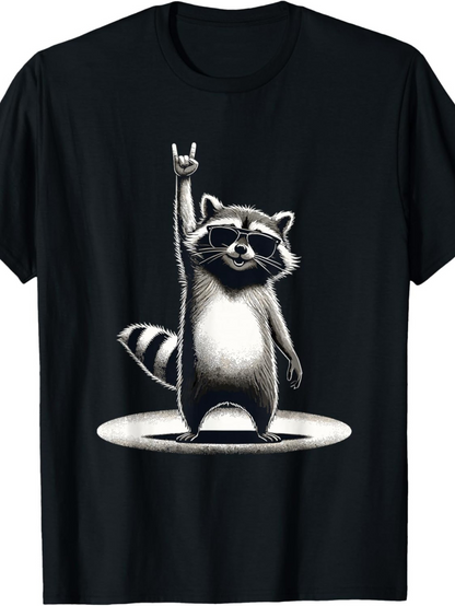 Men's Graphic T-Shirt Cool Raccoon With Sunglasses Standing On Spotlight Stage Raccoon