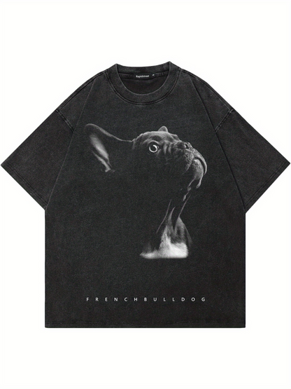 Men's Graphic T-Shirt Midnight Shadows With Glowing Eyes Staring French Bulldog