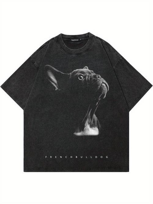 Men's Graphic T-Shirt Midnight Shadows With Glowing Eyes Staring French Bulldog