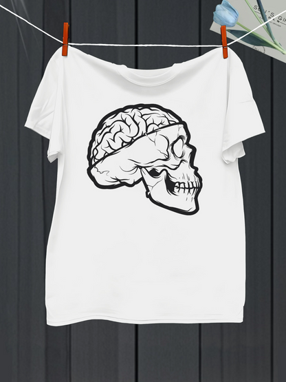 Men's Graphic T-Shirt Bold Graphic Skull With Detailed Brain Illustration Under Sunlight Skull