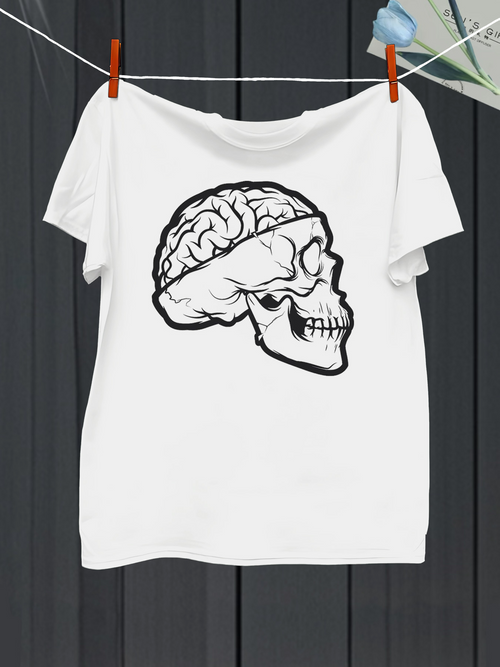 Men's Graphic T-Shirt Bold Graphic Skull With Detailed Brain Illustration Under Sunlight Skull