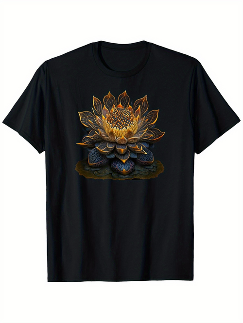 Men's Graphic T-Shirt Golden Petals Gently Illuminated In Calm Water Lotus Flower