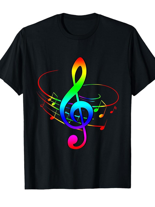 Men's Graphic T-Shirt Vivid Rainbow Swirling Notes And Colorful Treble Clef Symbol
