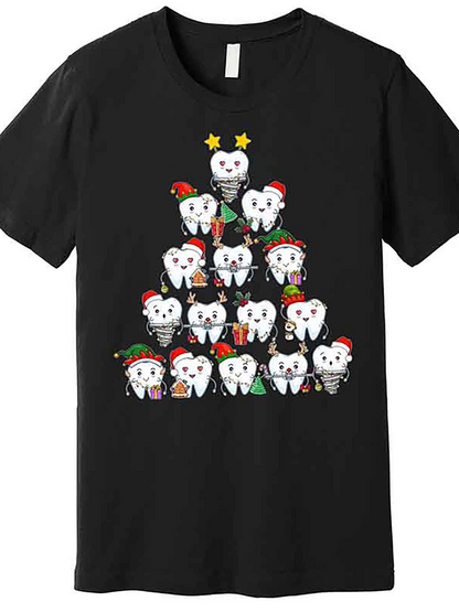 Men's Graphic T-Shirt Smiling Teeth With Christmas Hats Forming A Festive Tree