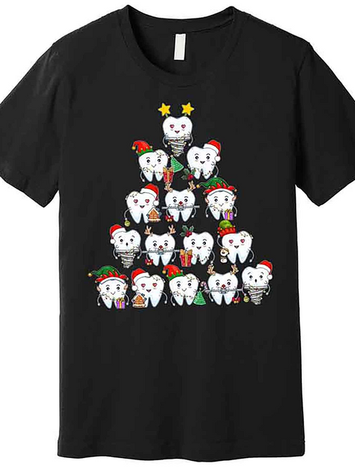 Men's Graphic T-Shirt Smiling Teeth With Christmas Hats Forming A Festive Tree