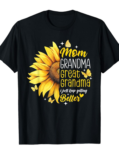 Men's Graphic T-Shirt Mom Grandma Great Grandma With Sunflower And Yellow Butterflies Flower