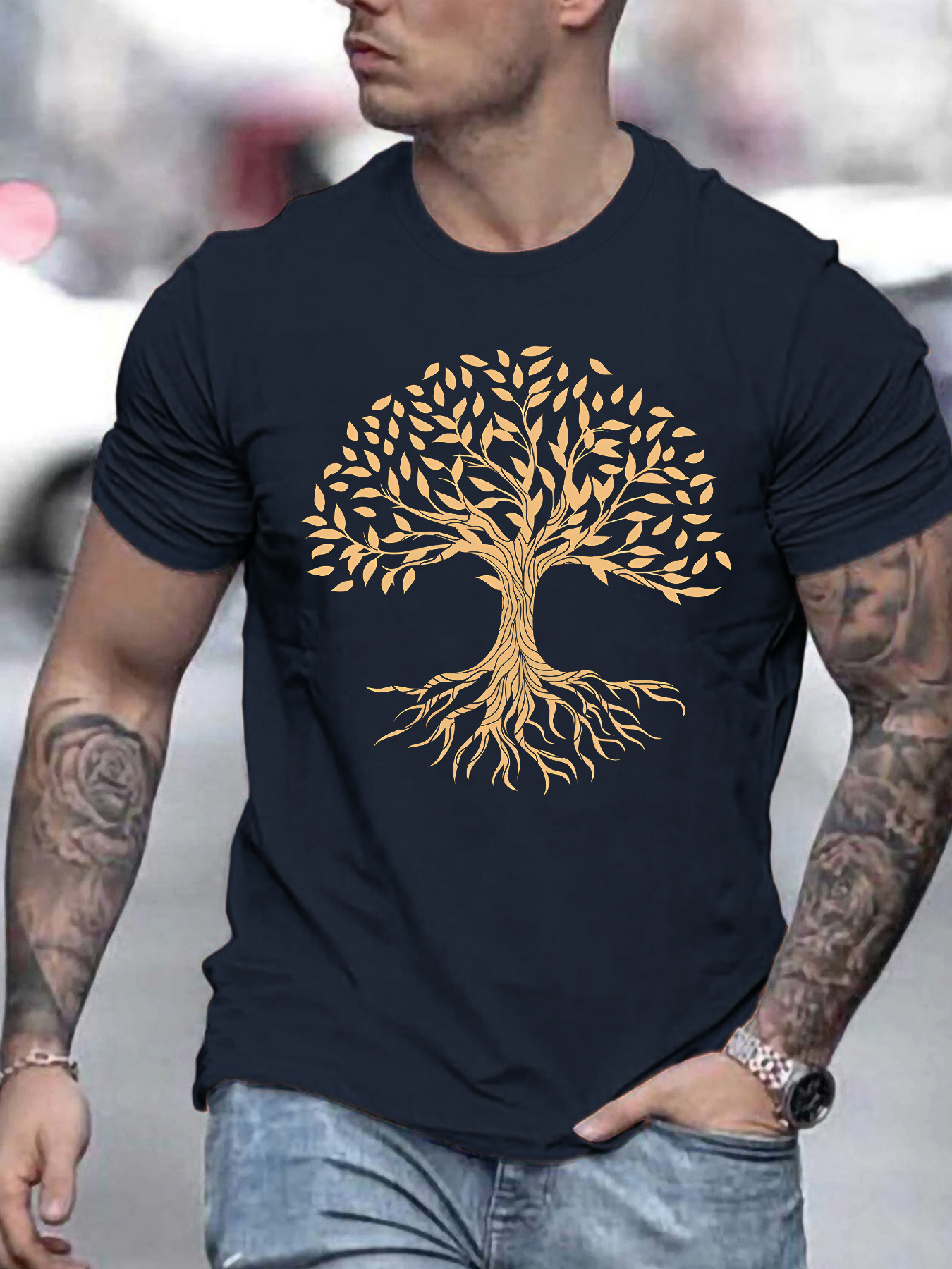 Men's Graphic T-Shirt Golden Leaves Spreading Gracefully On Majestic Old Growth Life Tree