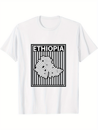 Men's Graphic T-Shirt Ethiopia Modern Fingerprint Map On Vertical Striped Pattern Shirt