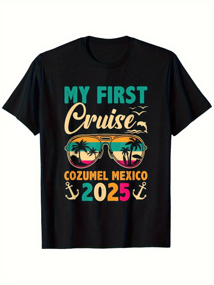 Men's Graphic T-Shirt My First Cruise Sunset Beach Palms Ocean Sunglasses