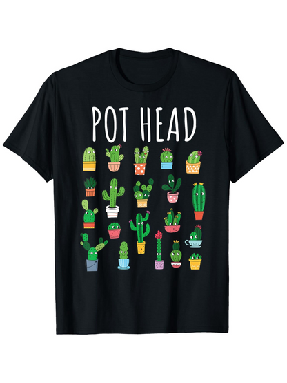 Men's Graphic T-Shirt Pot Head With Rows Of Colorful Flower Pots Featuring Cactus Plants