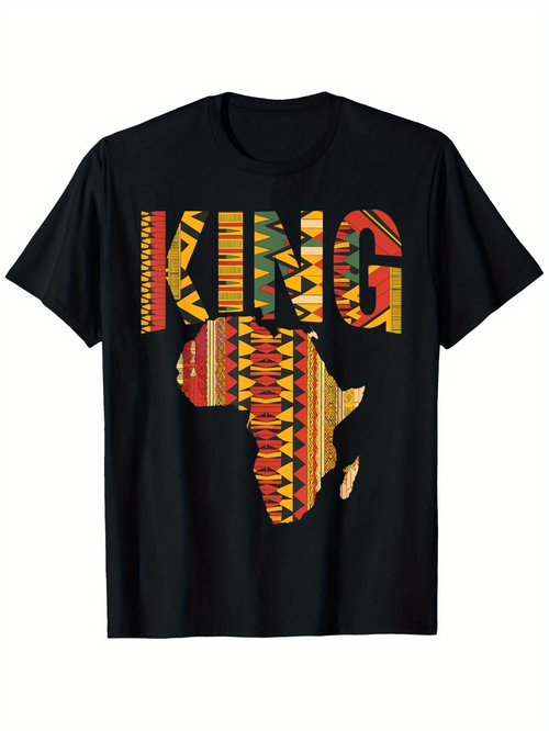 Men's Graphic T-Shirt King In Vibrant Tribal Pattern With African Continent Silhouette