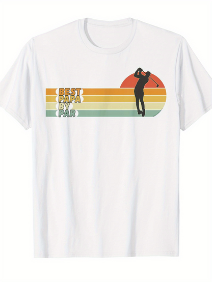 Men's Graphic T-Shirt Best Dad By Par Vintage Sunset With Golfer Silhouette