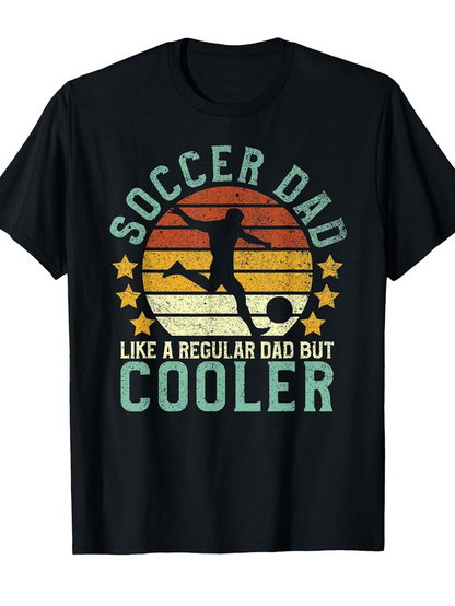Men's Graphic T-Shirt Soccer Dad Vintage Striped Sunset With Retro Stars And Kicking Silhouette Soccer Player