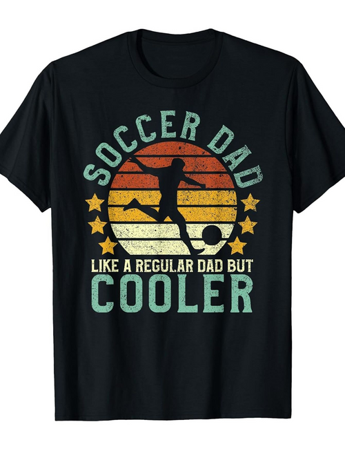 Men's Graphic T-Shirt Soccer Dad Vintage Striped Sunset With Retro Stars And Kicking Silhouette Soccer Player