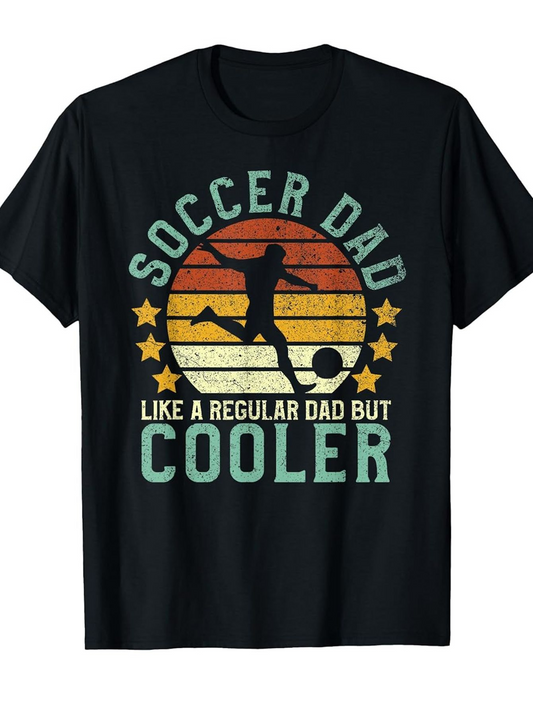 Men's Graphic T-Shirt Soccer Dad Vintage Striped Sunset With Retro Stars And Kicking Silhouette Soccer Player