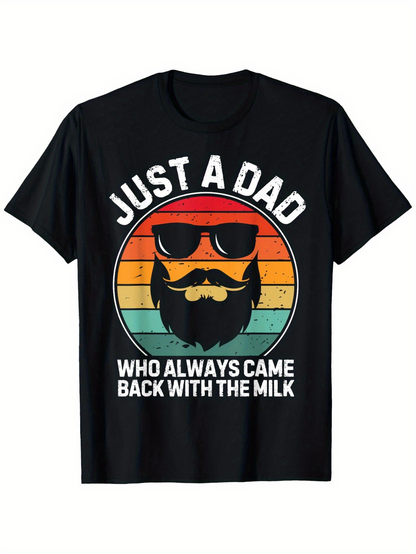Men's Graphic T-Shirt Just A Dad With Retro Rainbow Circle Glasses And Beard Silhouette
