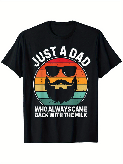 Men's Graphic T-Shirt Just A Dad With Retro Rainbow Circle Glasses And Beard Silhouette