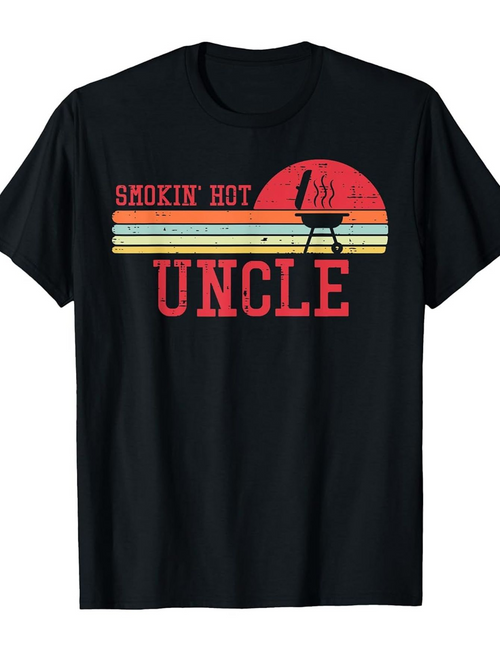 Men's Graphic T-Shirt Smokin Hot Uncle Retro Sunset Barbecue Grill With Vintage Stripes Graphic Uncle