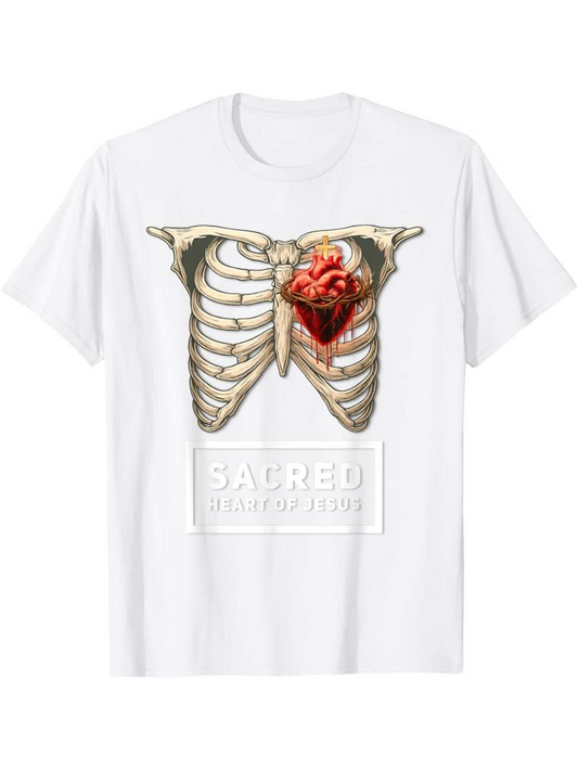 Men's Graphic T-Shirt Sacred Heart Of Gold With Anatomical Ribs And Realistic Heart Graphic