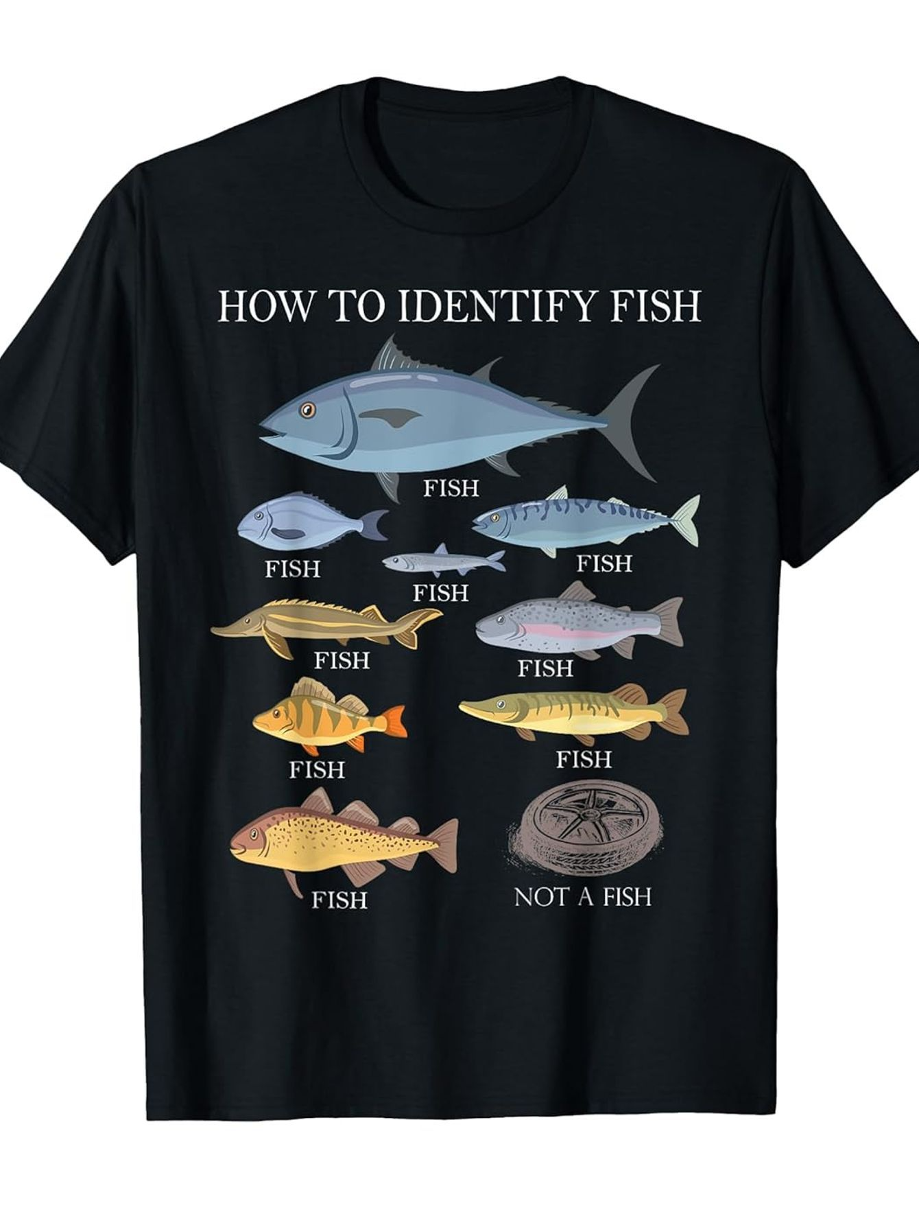 Men's Graphic T-Shirt How To Identify Fish Multiple Illustrated Species Chart With Humorous Not A Fish