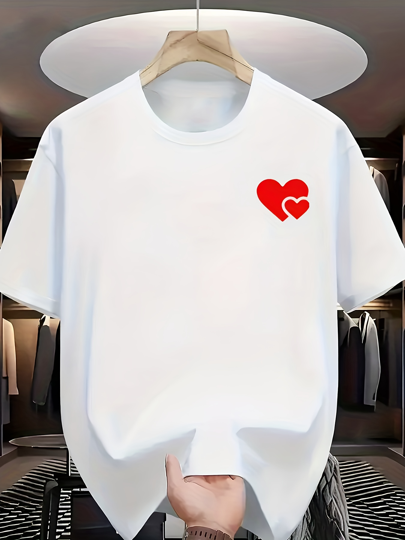 Men's Graphic T-Shirt Bold Red Artistic Hearts On Crisp Minimal White Tee