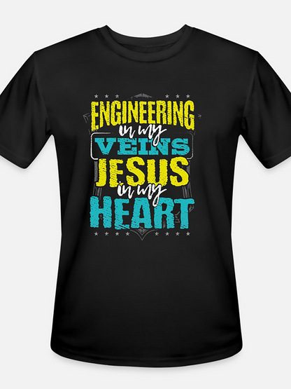 Men's Graphic T-Shirt Engineering In My Veins Jesus In My Heart Vibrant Letters On Black T Shirt