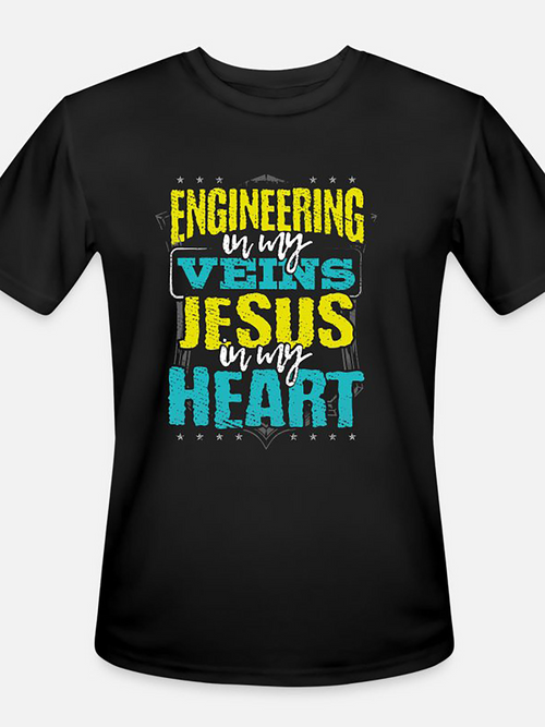 Men's Graphic T-Shirt Engineering In My Veins Jesus In My Heart Vibrant Letters On Black T Shirt
