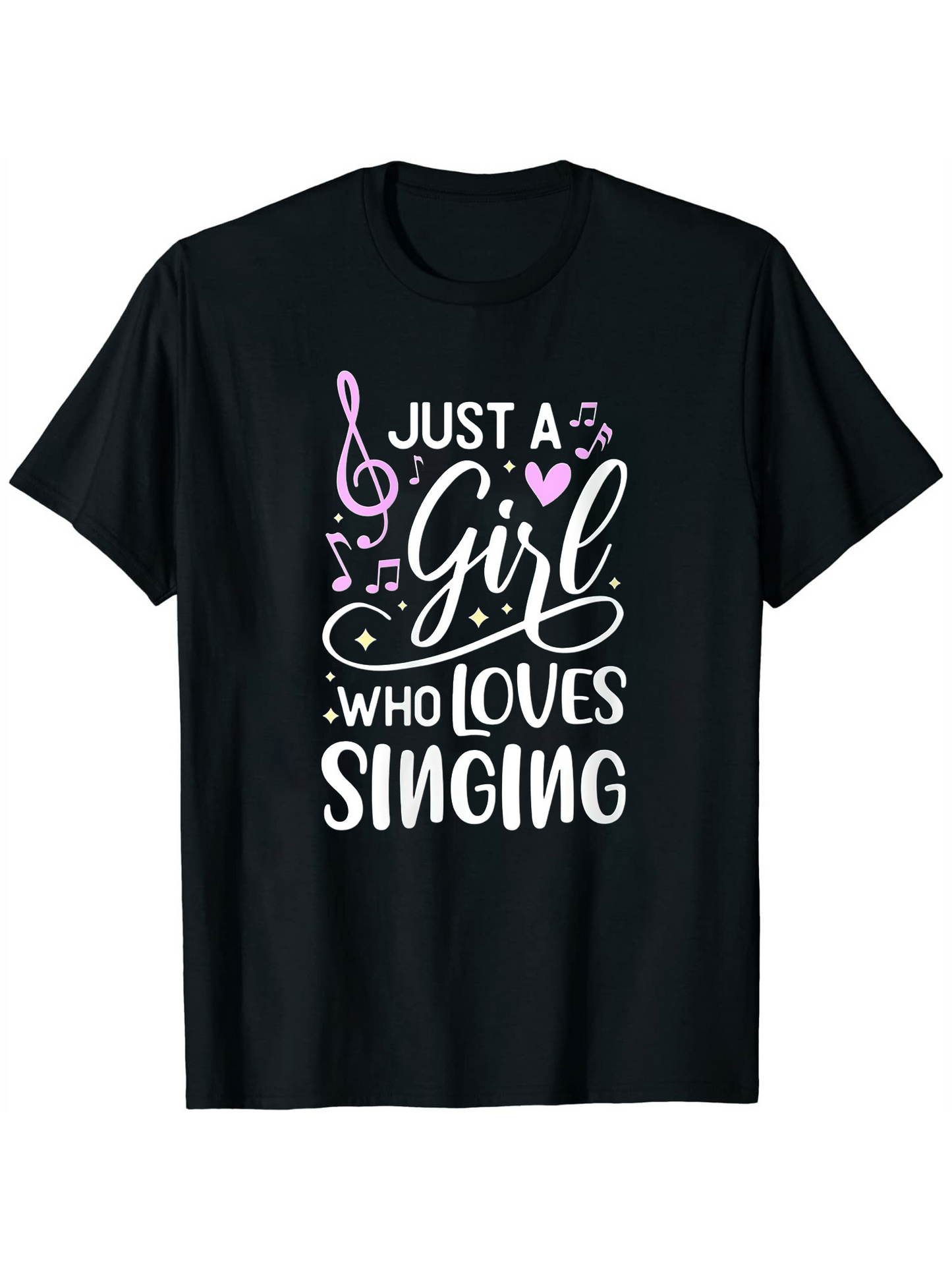 Men's Graphic T-Shirt Just A Girl Who Loves Singing With Pink Notes And Heart Surrounded By Musical Motif