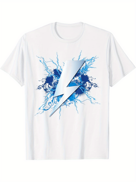 Men's Graphic T-Shirt Electric Blue Splashes Bursting Through Center Lightning Bolt