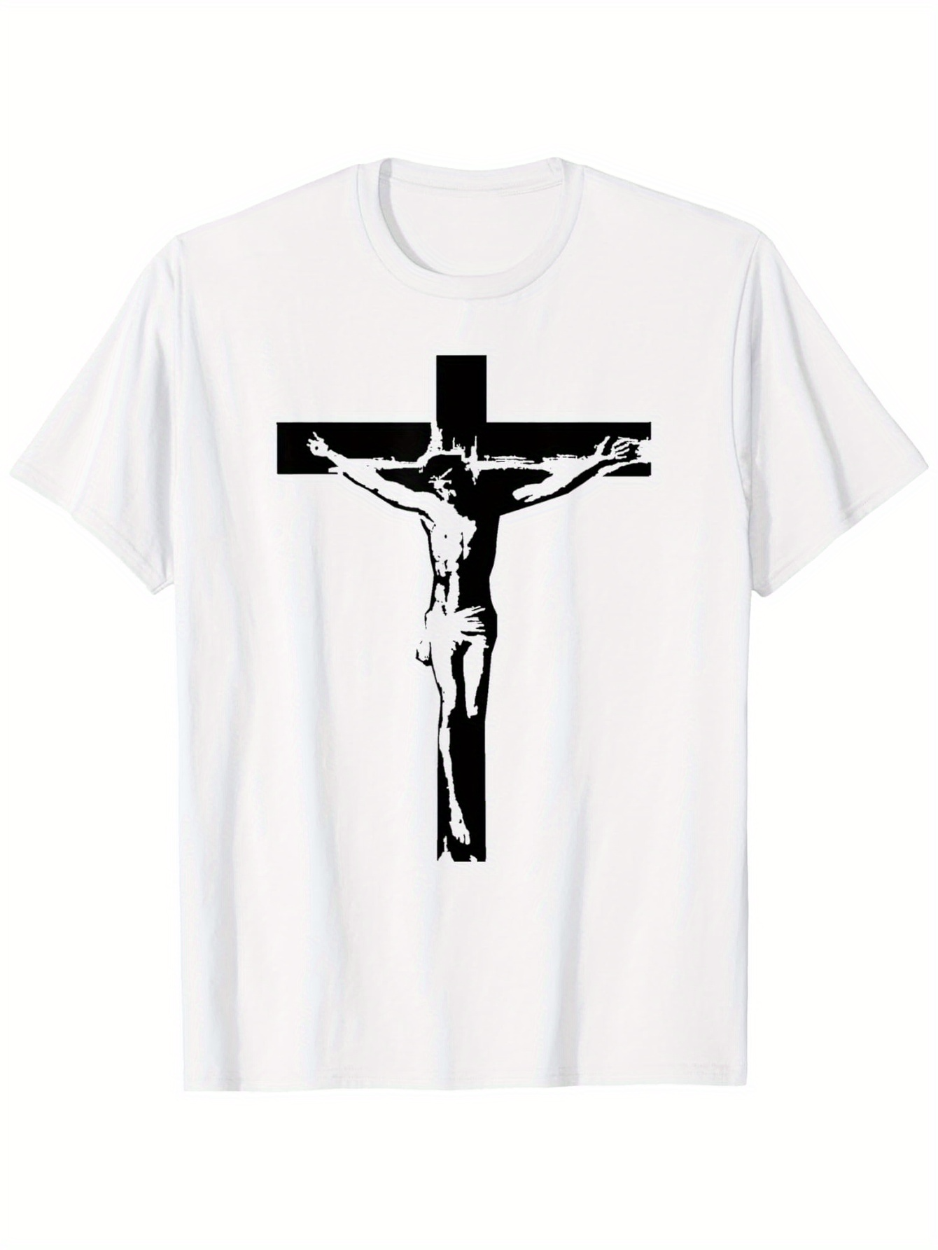 Men's Graphic T-Shirt Graphic Illustration With Black Cross Featuring Jesus Crucifixion Art