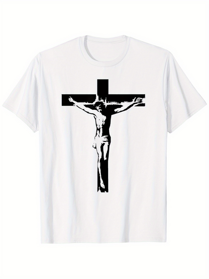 Men's Graphic T-Shirt Graphic Illustration With Black Cross Featuring Jesus Crucifixion Art