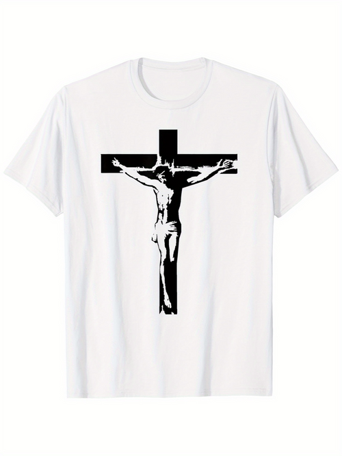 Men's Graphic T-Shirt Graphic Illustration With Black Cross Featuring Jesus Crucifixion Art