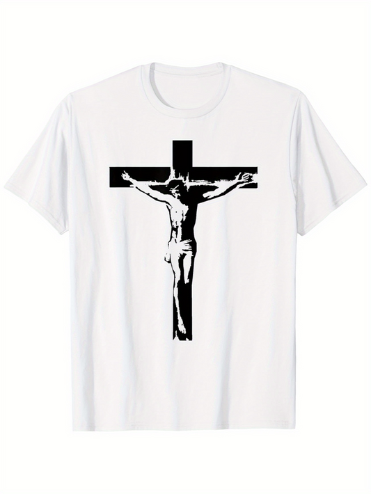Men's Graphic T-Shirt Graphic Illustration With Black Cross Featuring Jesus Crucifixion Art
