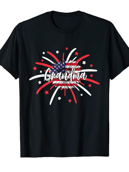 Men's Graphic T-Shirt Grandma Patriotic Fireworks With Stars In Red White Blue Burst