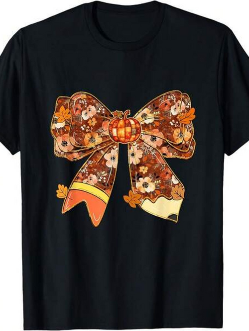 Men's Graphic T-Shirt Autumn Leaves And Pumpkins With Rustic Floral Bow