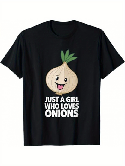 Men's Graphic T-Shirt Just A Girl Who Loves Onions Cute Smiling Cartoon Vegetable Under Fun Playful Onion