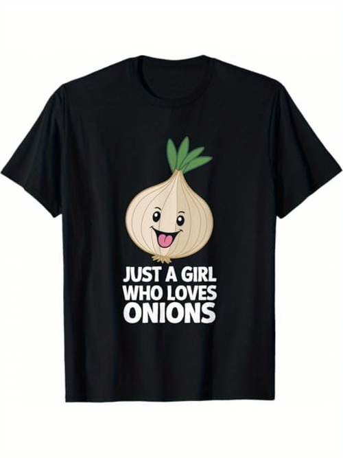 Men's Graphic T-Shirt Just A Girl Who Loves Onions Cute Smiling Cartoon Vegetable Under Fun Playful Onion