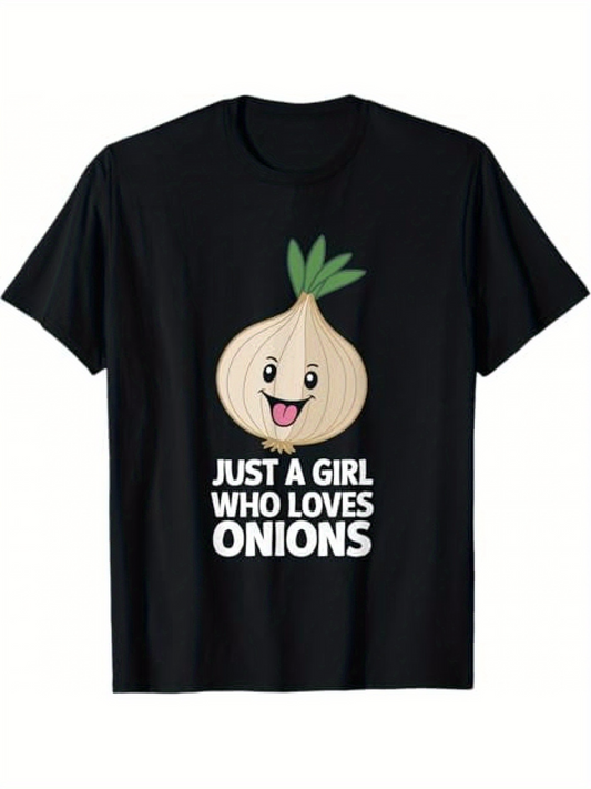Men's Graphic T-Shirt Just A Girl Who Loves Onions Cute Smiling Cartoon Vegetable Under Fun Playful Onion