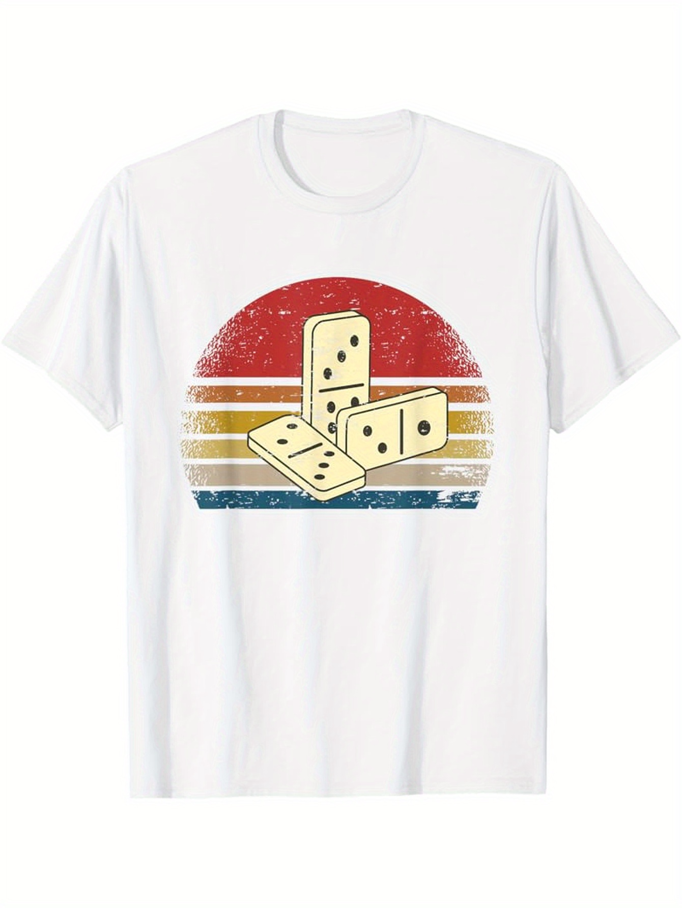 Men's Graphic T-Shirt Retro Sunset With Stacked Dominoes Over Faded Stripes Domino