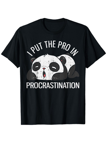 Men's Graphic T-Shirt I Put The Pro In Procrastination Sleepy Panda With Playful Cartoon Style Graphic Panda