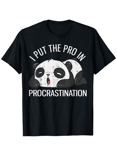 Men's Graphic T-Shirt I Put The Pro In Procrastination Sleepy Panda With Playful Cartoon Style Graphic Panda