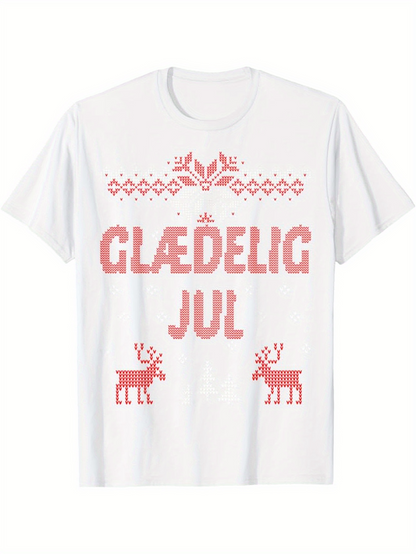Men's Graphic T-Shirt Pink Festive Pattern With Decorative Motifs And Reindeer Christmas T Shirt