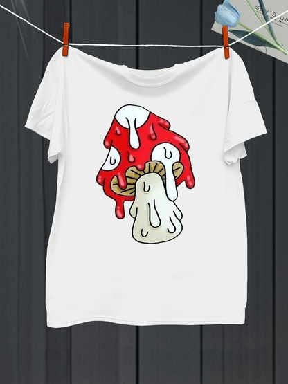 Men's Graphic T-Shirt Red Melting Mushrooms With Dripping Creamy Details Mushroom