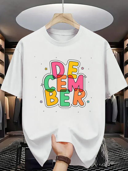 Men's Graphic T-Shirt Colorful Bubble Letters Festive Playful Joyful December Text