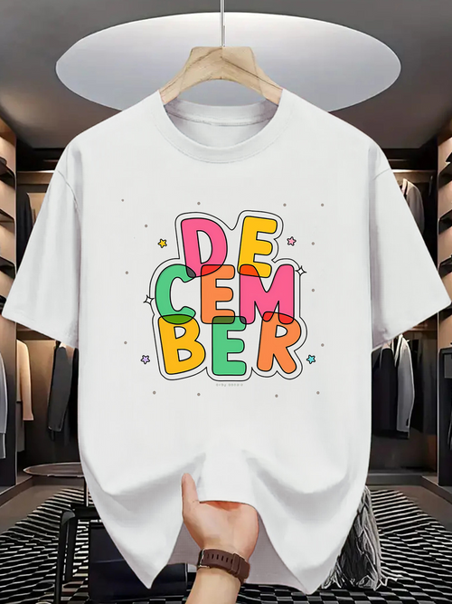 Men's Graphic T-Shirt Colorful Bubble Letters Festive Playful Joyful December Text